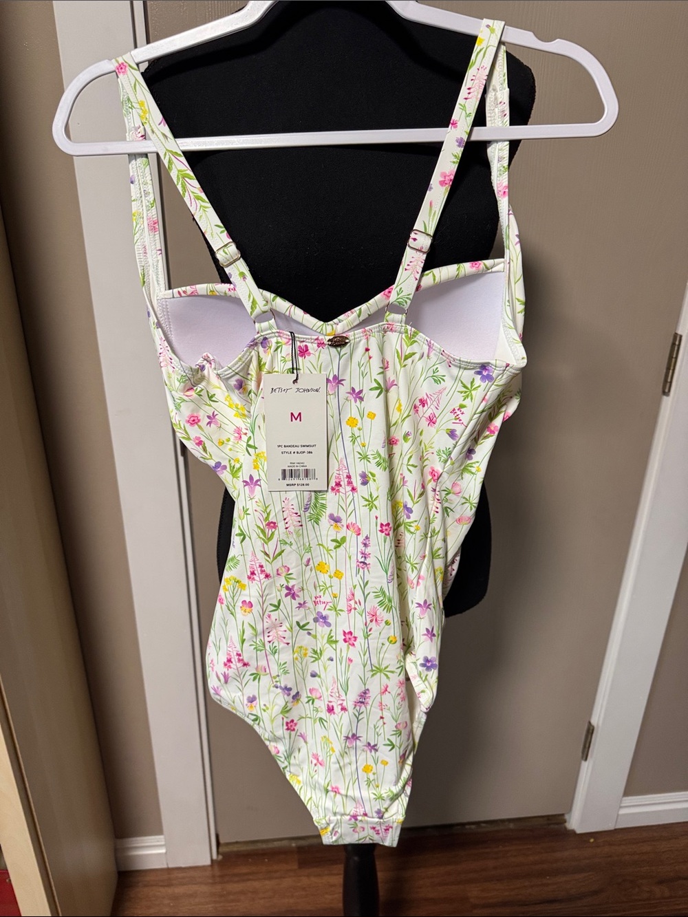 Betsey Johnson Cream Floral Sweetheart Bust Bodysuit with Pink & Yellow Blooms - Picture 5 of 6